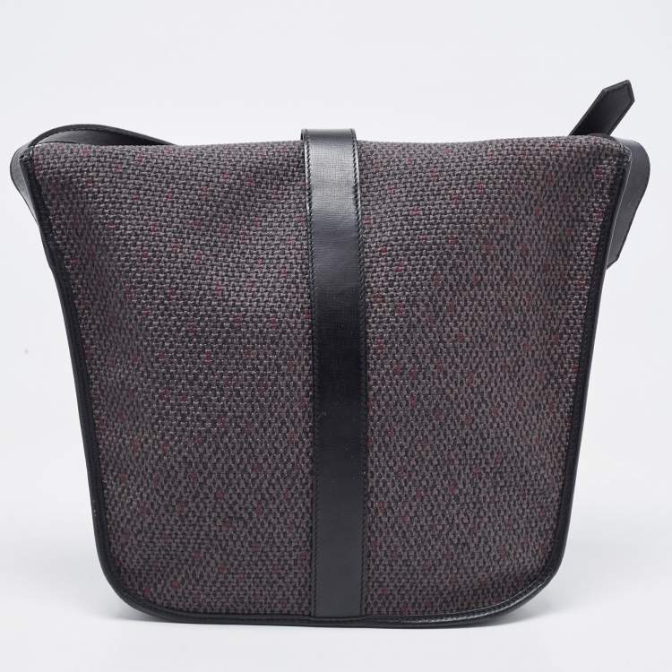 Pre Owned Yves Saint Laurent Black/Purple Woven Coated Canvas and Leather Vintage Flap Shoulder Bag