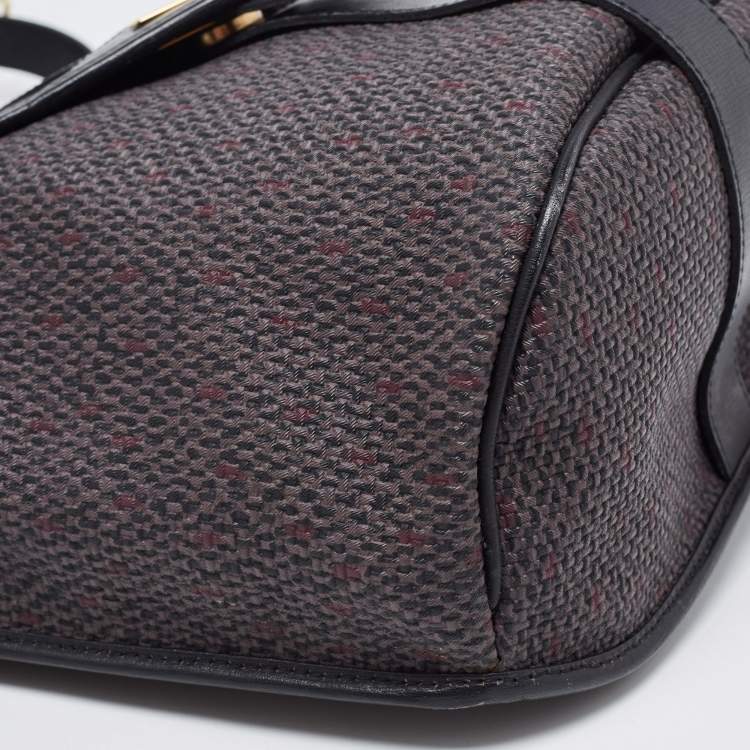 Pre Owned Yves Saint Laurent Black/Purple Woven Coated Canvas and Leather Vintage Flap Shoulder Bag