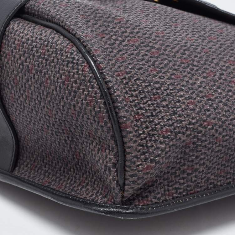 Pre Owned Yves Saint Laurent Black/Purple Woven Coated Canvas and Leather Vintage Flap Shoulder Bag