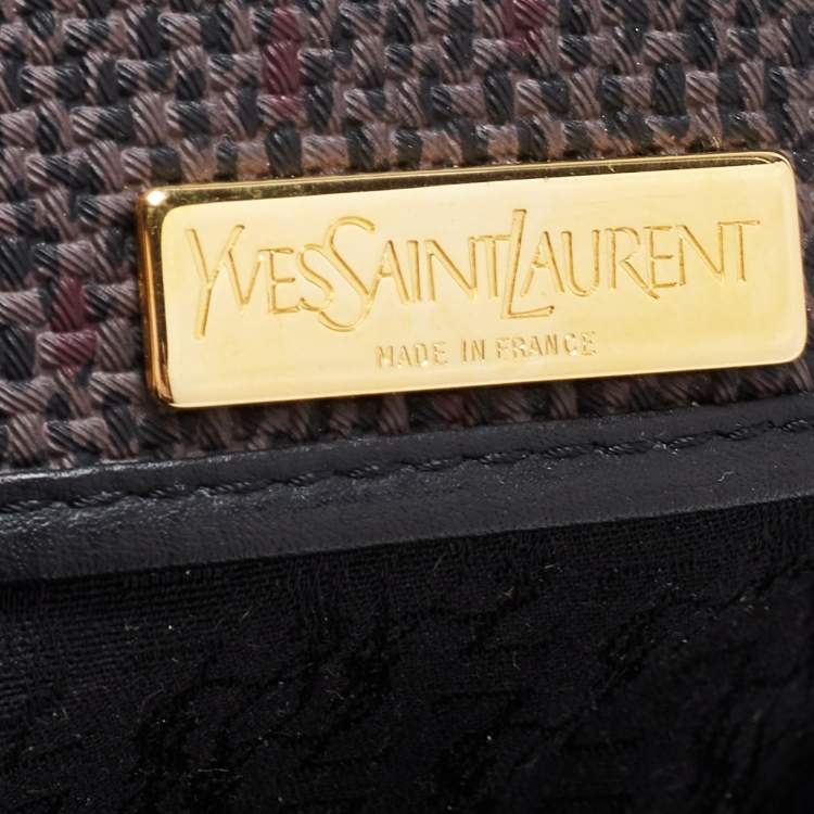 Pre Owned Yves Saint Laurent Black/Purple Woven Coated Canvas and Leather Vintage Flap Shoulder Bag