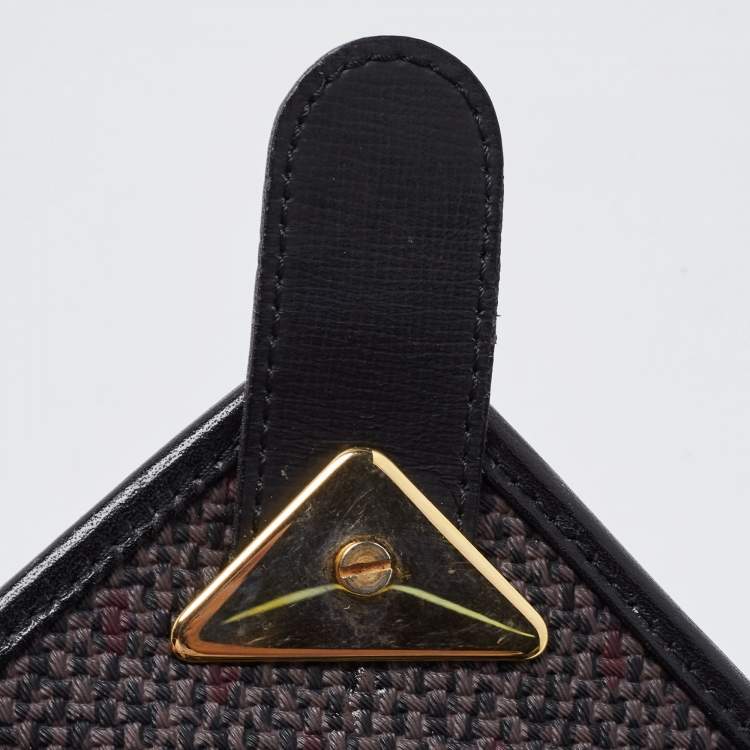 Pre Owned Yves Saint Laurent Black/Purple Woven Coated Canvas and Leather Vintage Flap Shoulder Bag