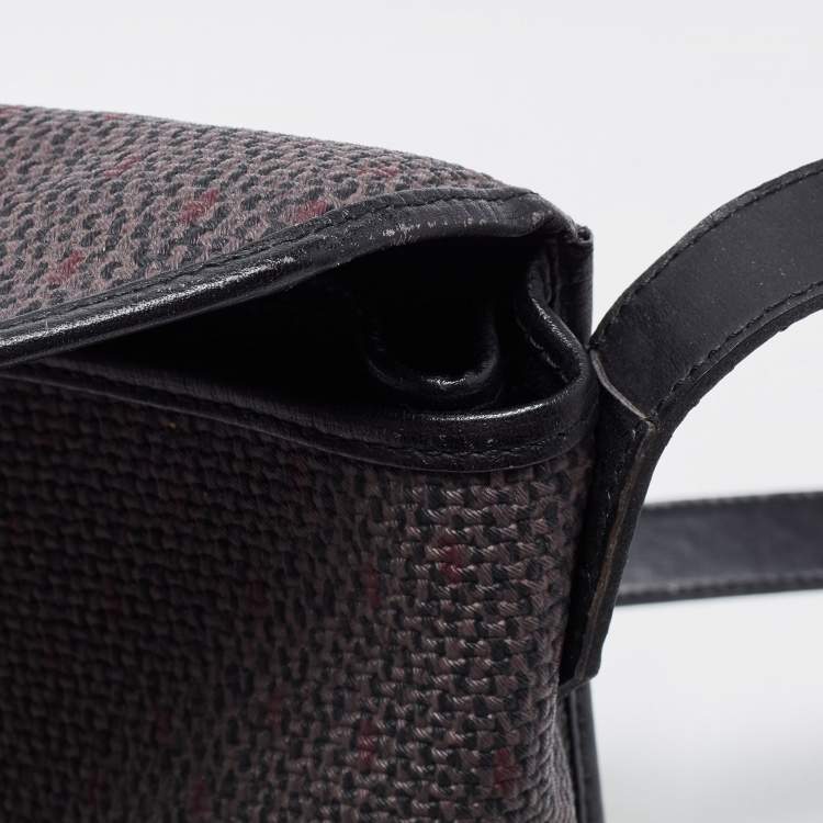 Pre Owned Yves Saint Laurent Black/Purple Woven Coated Canvas and Leather Vintage Flap Shoulder Bag