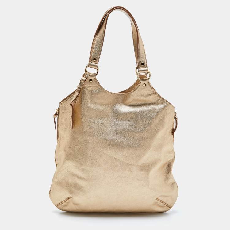 Pre Owned Yves Saint Laurent Metallic Gold Leather Sac Metropolis Tote