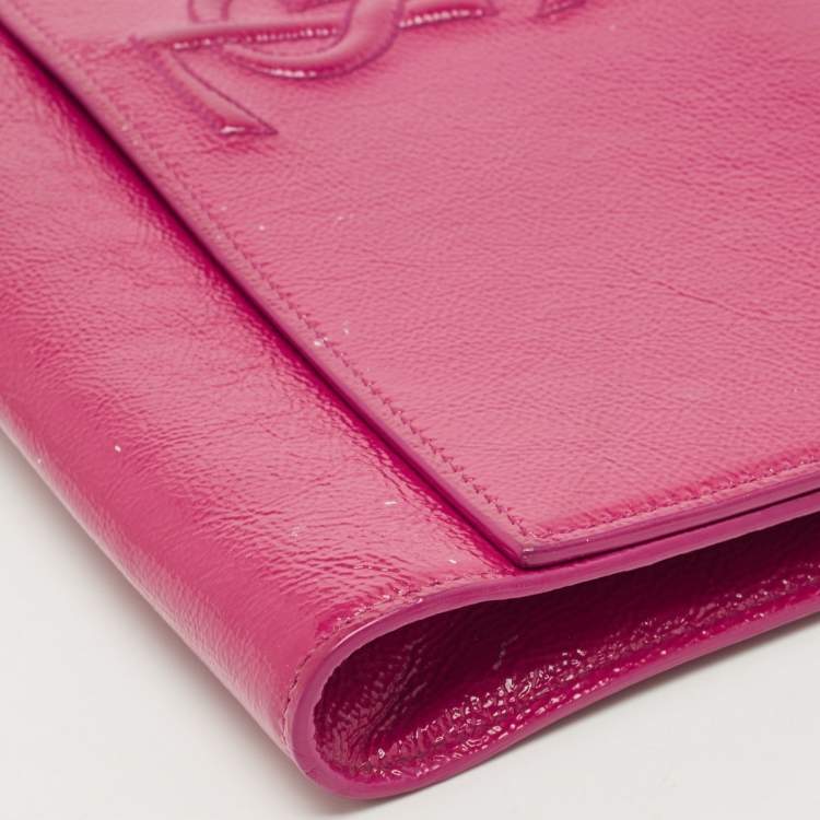 Pre Owned Yves Saint Laurent Magenta Patent Leather Belle De Jour Flap Clutch