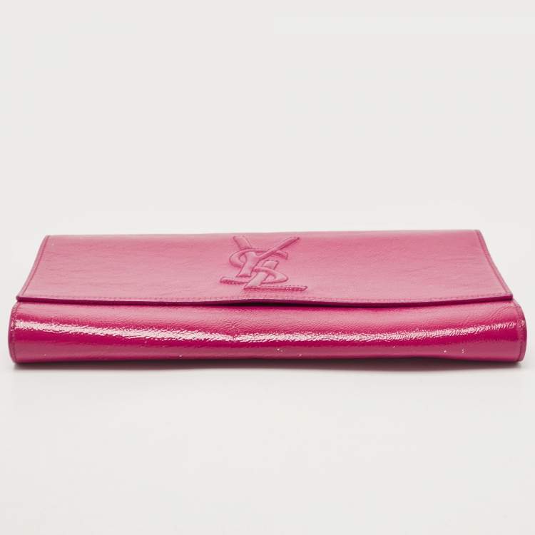 Pre Owned Yves Saint Laurent Magenta Patent Leather Belle De Jour Flap Clutch