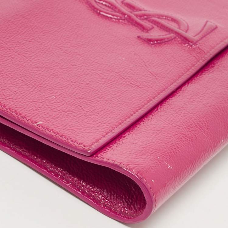 Pre Owned Yves Saint Laurent Magenta Patent Leather Belle De Jour Flap Clutch