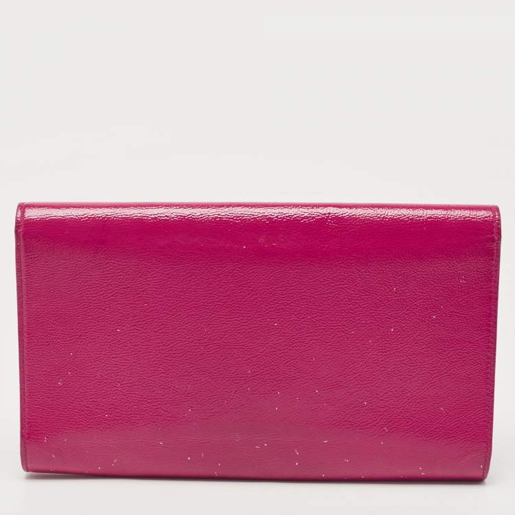 Pre Owned Yves Saint Laurent Magenta Patent Leather Belle De Jour Flap Clutch