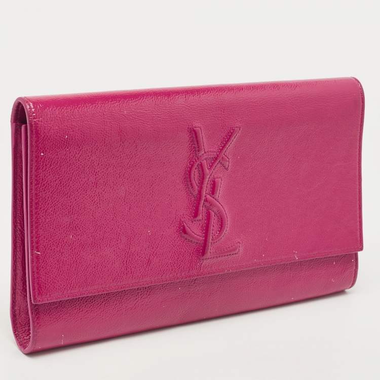 Pre Owned Yves Saint Laurent Magenta Patent Leather Belle De Jour Flap Clutch