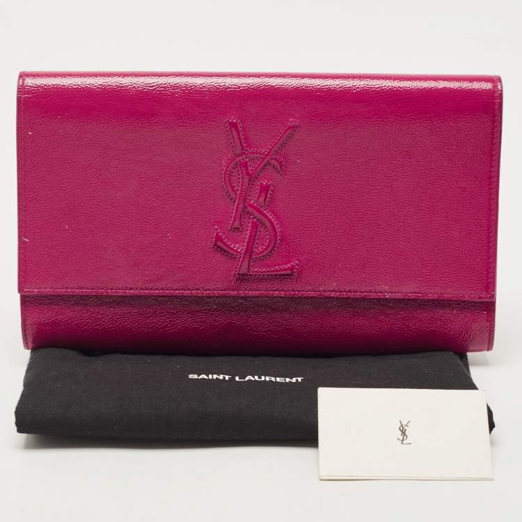 Pre Owned Yves Saint Laurent Magenta Patent Leather Belle De Jour Flap Clutch