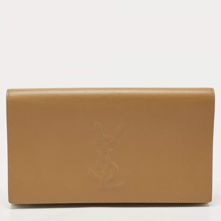 Saint Laurent Paris Tan Leather Small Belle De Jour Flap Clutch