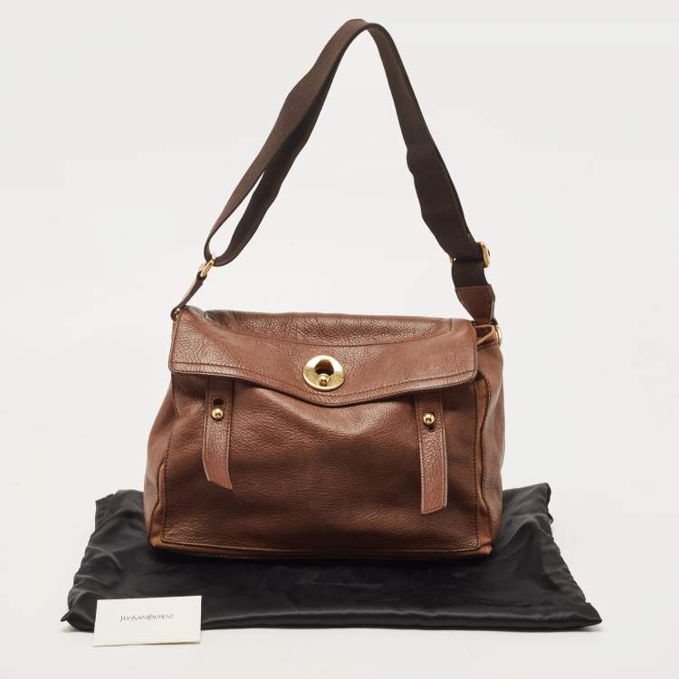 Pre Owned Yves Saint Laurent Brown Canvas and Leather Medium Muse Bag