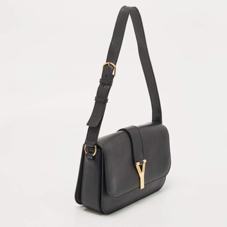 Pre Owned Yves Saint Laurent Black Leather Large Chyc Flap Shoulder Bag