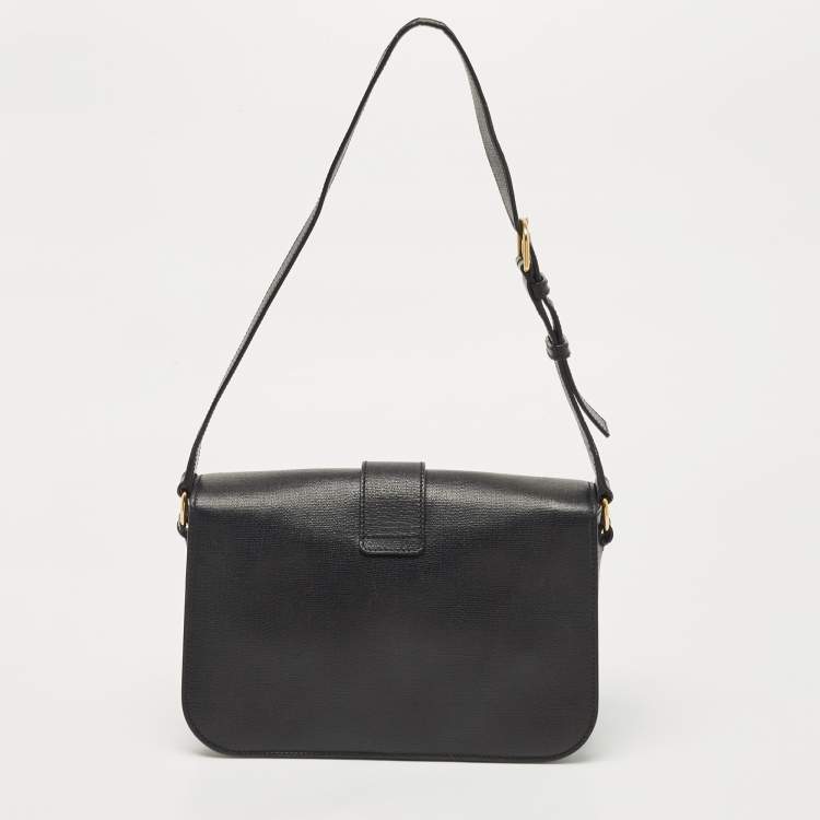 Pre Owned Yves Saint Laurent Black Leather Large Chyc Flap Shoulder Bag
