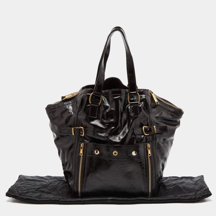 Pre Owned Yves Saint Laurent Brown Patent Leather Large Downtown Tote