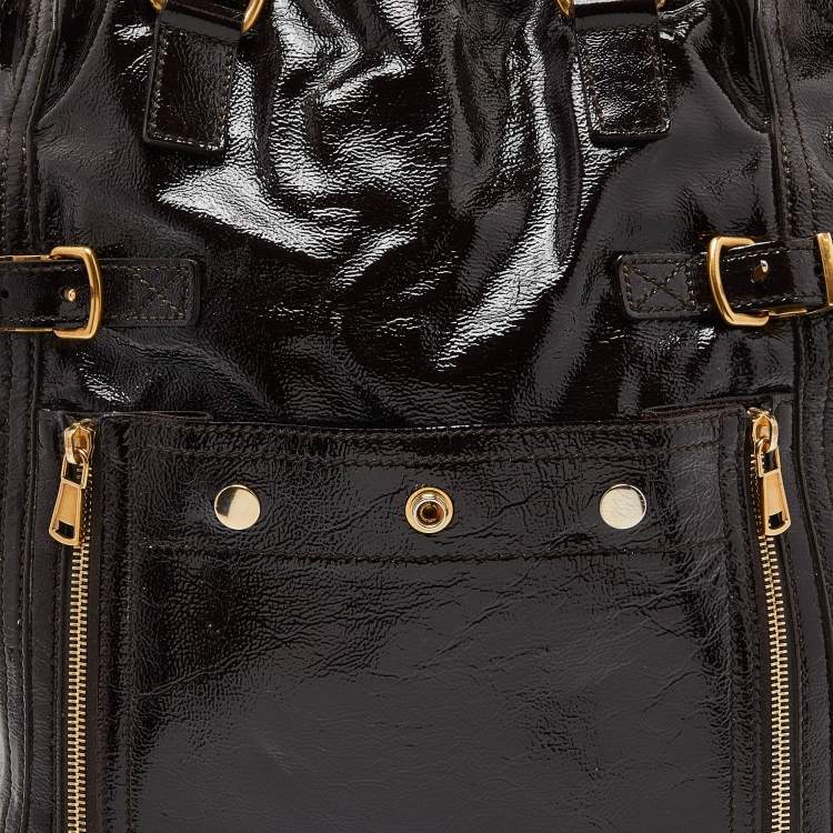 Pre Owned Yves Saint Laurent Brown Patent Leather Large Downtown Tote