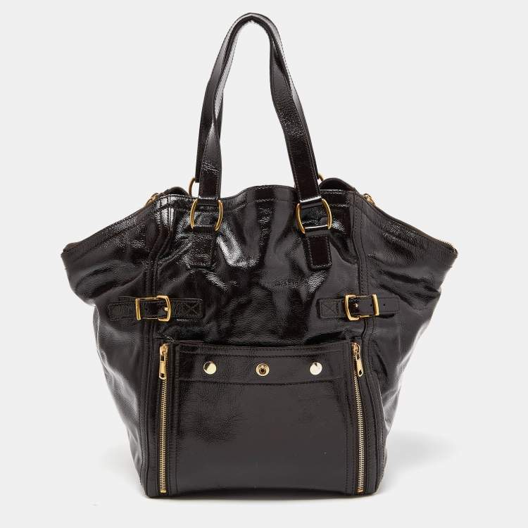 Pre Owned Yves Saint Laurent Brown Patent Leather Large Downtown Tote