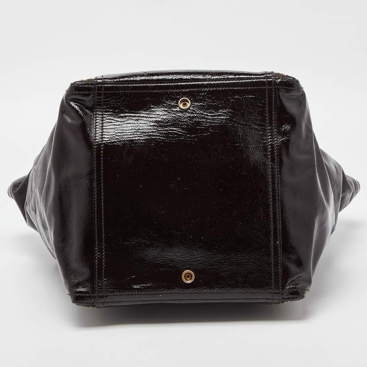 Pre Owned Yves Saint Laurent Brown Patent Leather Large Downtown Tote