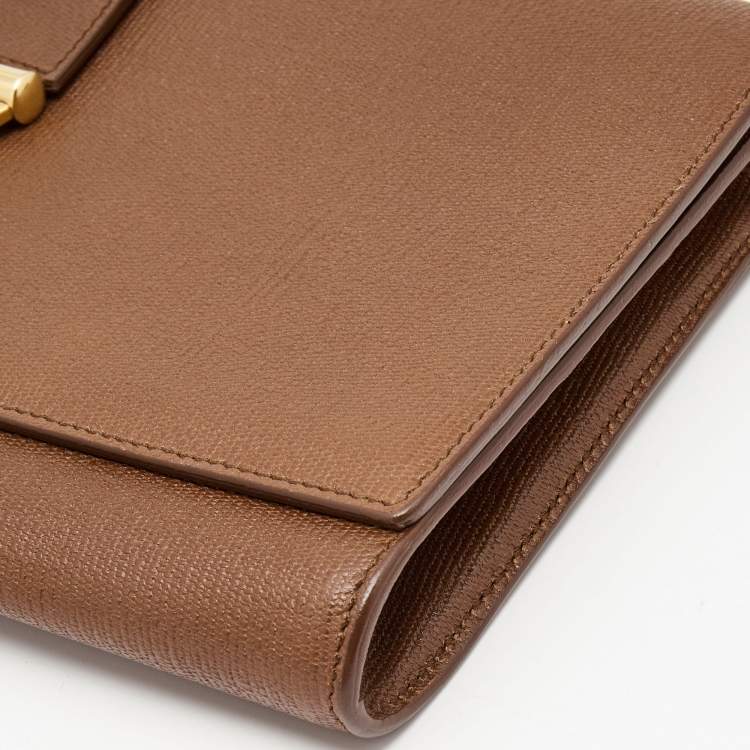 Pre Owned Yves Saint Laurent Brown Leather Y-Ligne Flap Clutch
