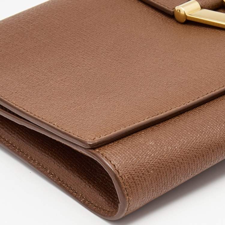 Pre Owned Yves Saint Laurent Brown Leather Y-Ligne Flap Clutch