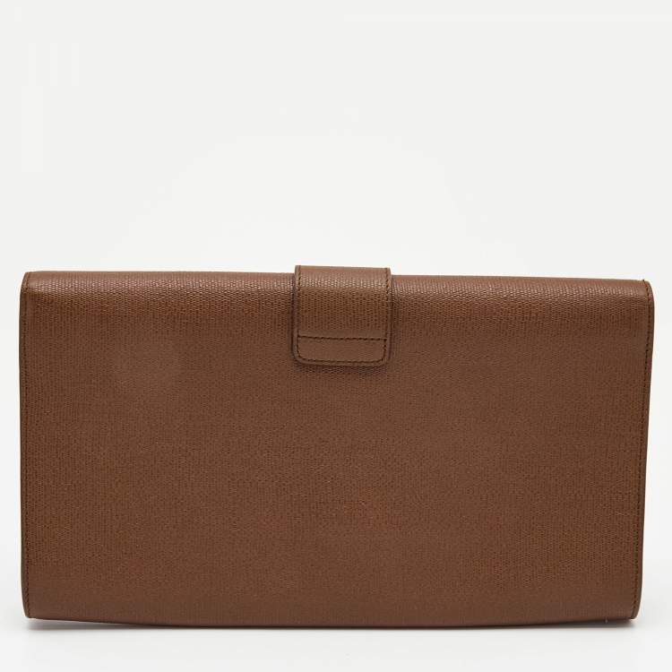 Pre Owned Yves Saint Laurent Brown Leather Y-Ligne Flap Clutch