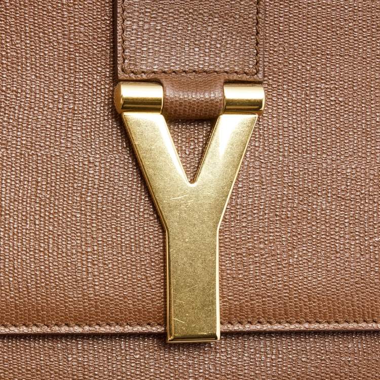 Pre Owned Yves Saint Laurent Brown Leather Y-Ligne Flap Clutch