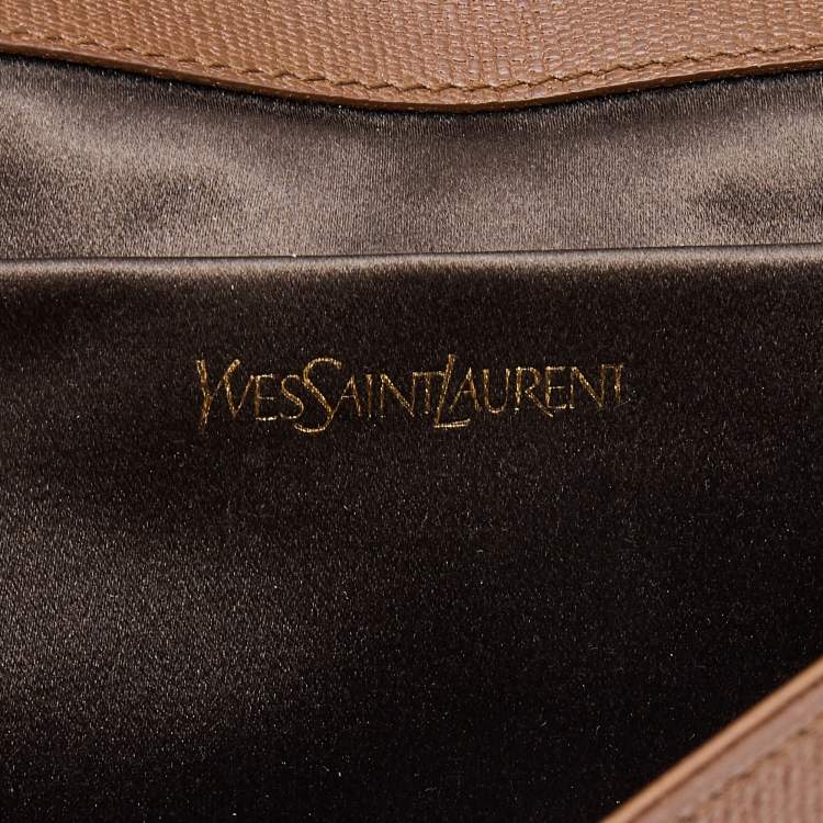 Pre Owned Yves Saint Laurent Brown Leather Y-Ligne Flap Clutch