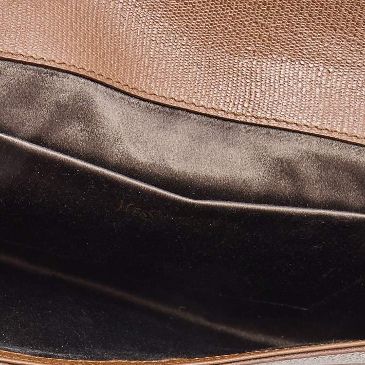 Pre Owned Yves Saint Laurent Brown Leather Y-Ligne Flap Clutch