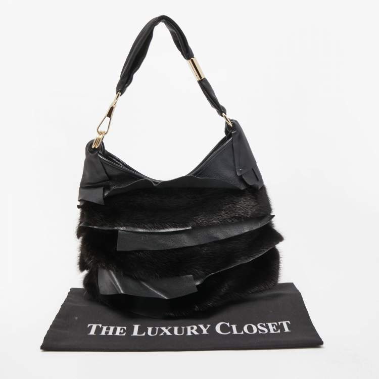 Pre Owned Yves Saint Laurent Black Leather and Calfhair Small St Tropez Hobo