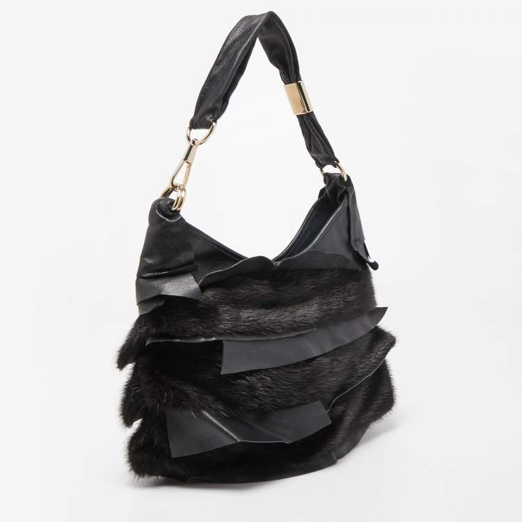 Pre Owned Yves Saint Laurent Black Leather and Calfhair Small St Tropez Hobo