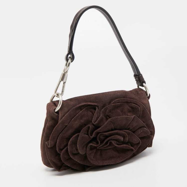 Pre Owned Yves Saint Laurent Brown Nadia Wristlet Pochette Bag