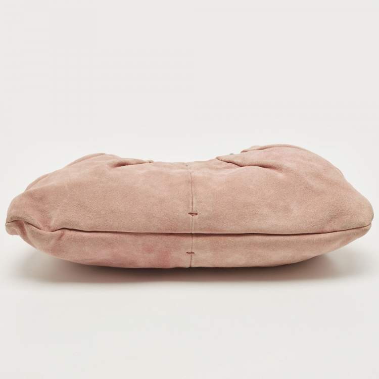 Pre Owned Yves Saint Laurent Pale Pink Suede Mombasa Horn Hobo