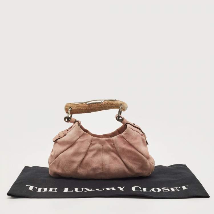 Pre Owned Yves Saint Laurent Pale Pink Suede Mombasa Horn Hobo