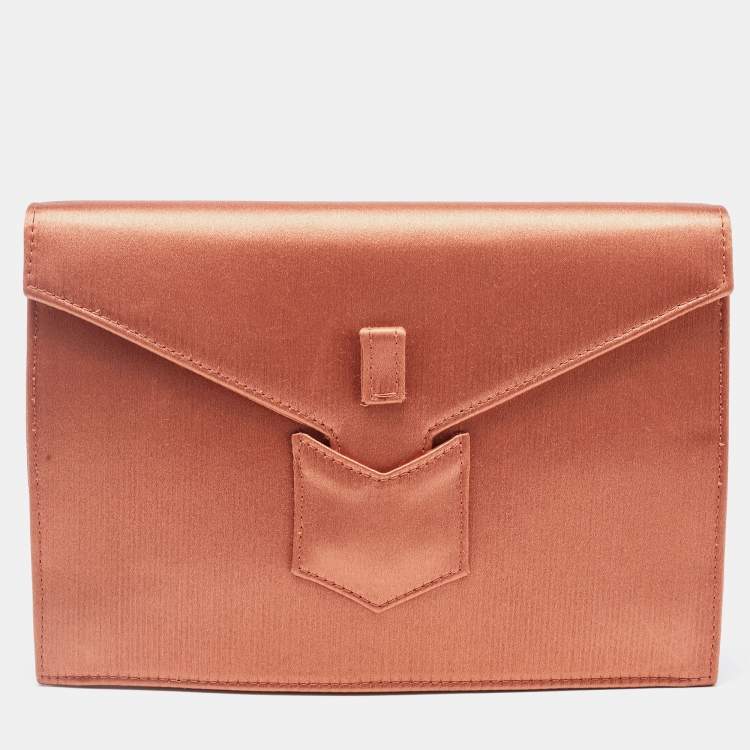 Yves Saint Laurent Copper Satin Envelope Flap Clutch Yves Saint