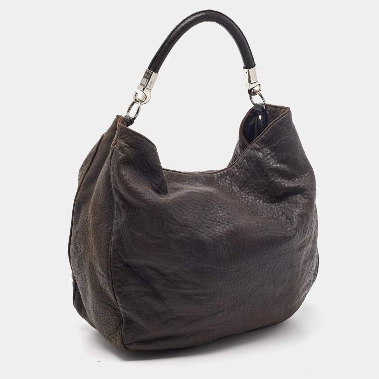 Pre Owned Yves Saint Laurent Brown Leather Large Roady Hobo