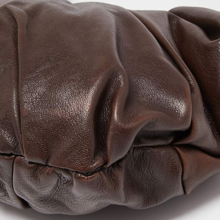 Pre Owned Yves Saint Laurent Dark Brown Leather Pleated Hobo