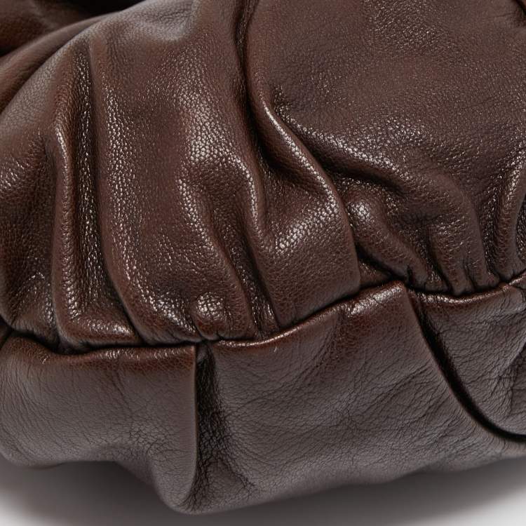 Pre Owned Yves Saint Laurent Dark Brown Leather Pleated Hobo