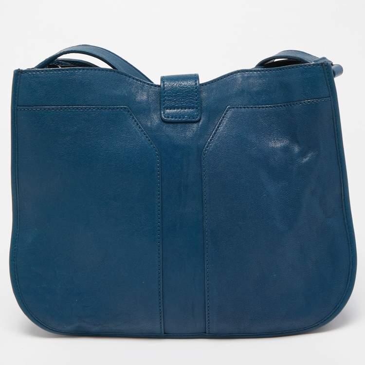 Pre Owned Yves Saint Laurent Teal Blue Leather Medium Cabas Chyc Shoulder Bag