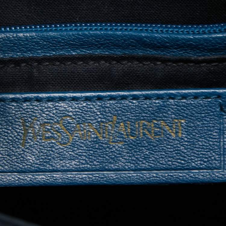 Pre Owned Yves Saint Laurent Teal Blue Leather Medium Cabas Chyc Shoulder Bag