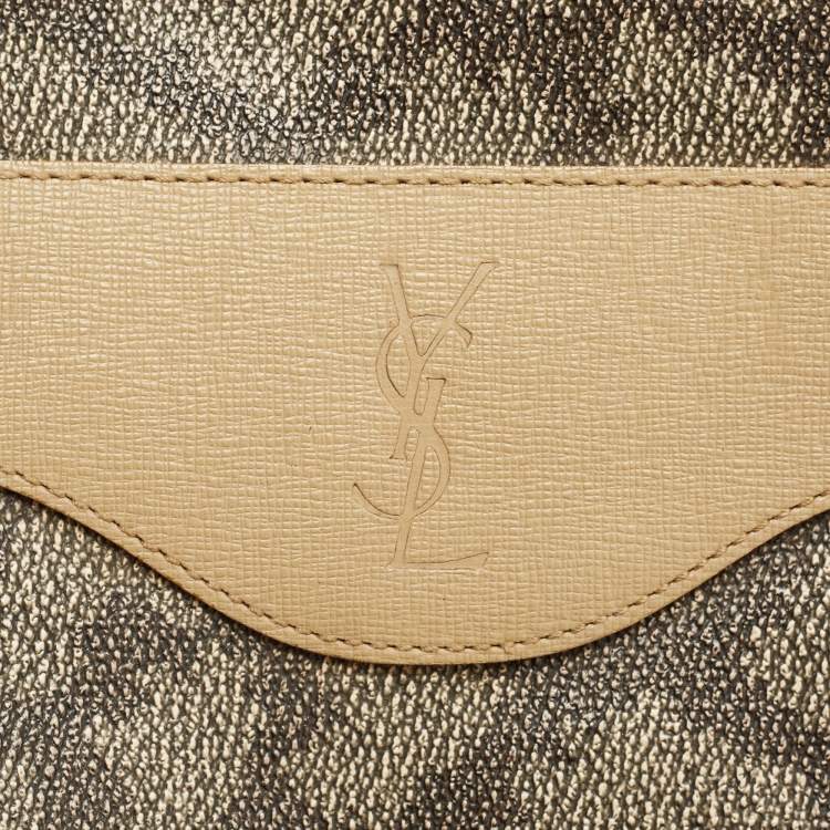 Pre Owned Yves Saint Laurent Grey/Brown Giraffe Print Coated Canvas Tote