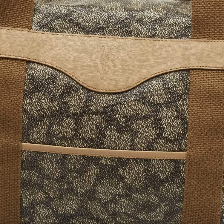 Pre Owned Yves Saint Laurent Grey/Brown Giraffe Print Coated Canvas Tote