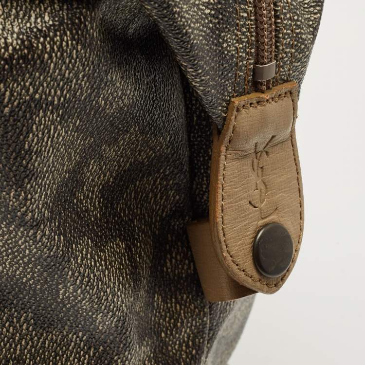 Pre Owned Yves Saint Laurent Grey/Brown Giraffe Print Coated Canvas Tote