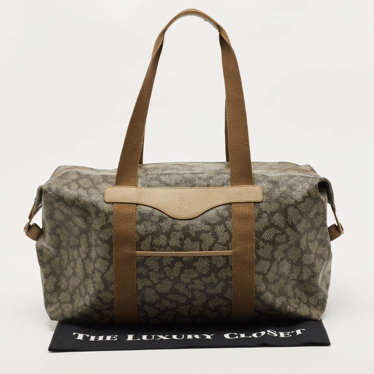 Pre Owned Yves Saint Laurent Grey/Brown Giraffe Print Coated Canvas Tote