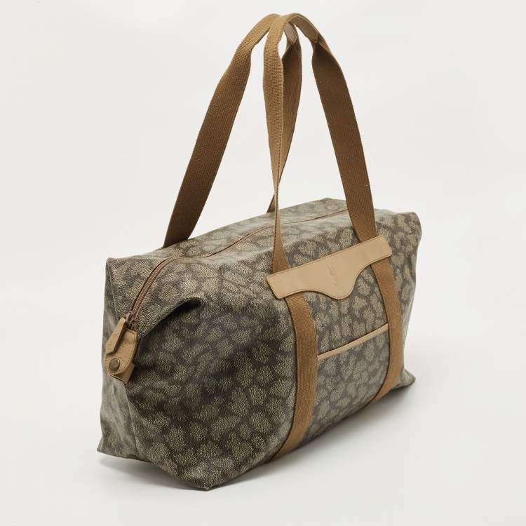 Pre Owned Yves Saint Laurent Grey/Brown Giraffe Print Coated Canvas Tote