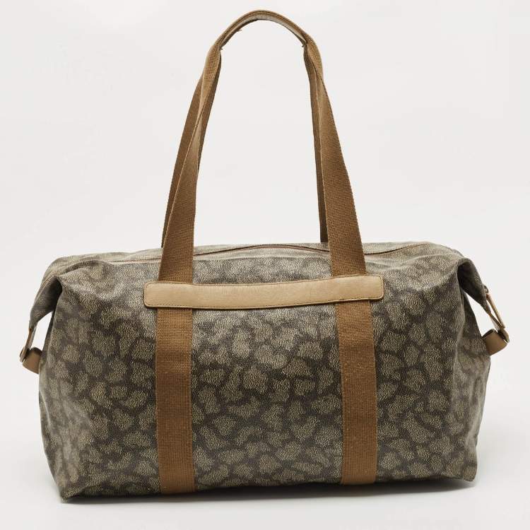 Pre Owned Yves Saint Laurent Grey/Brown Giraffe Print Coated Canvas Tote