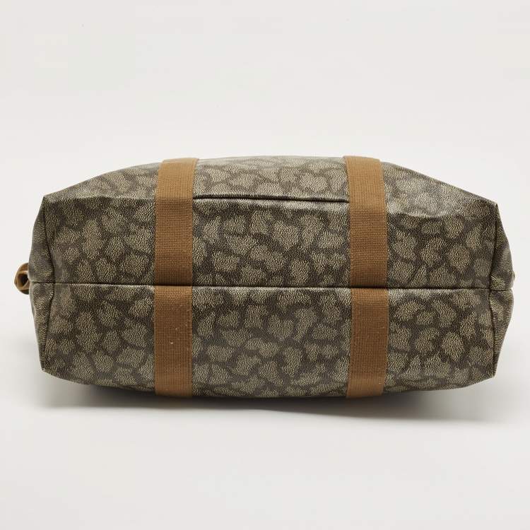 Pre Owned Yves Saint Laurent Grey/Brown Giraffe Print Coated Canvas Tote