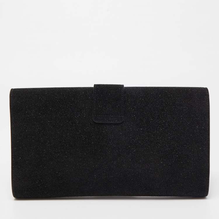 Pre Owned Yves Saint Laurent Black Glitter Suede Y-Ligne Clutch