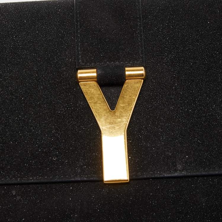 Pre Owned Yves Saint Laurent Black Glitter Suede Y-Ligne Clutch