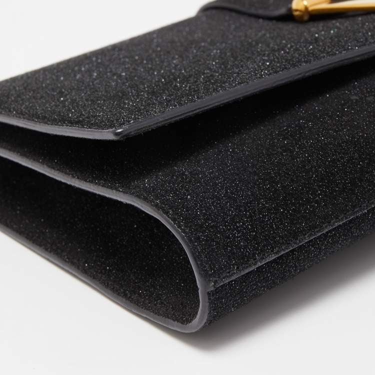 Pre Owned Yves Saint Laurent Black Glitter Suede Y-Ligne Clutch