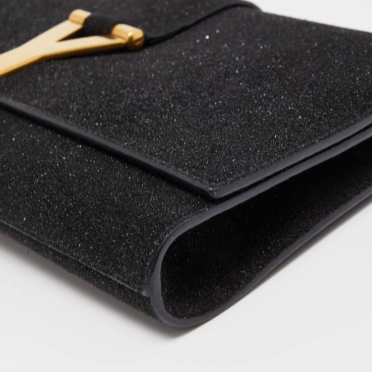 Pre Owned Yves Saint Laurent Black Glitter Suede Y-Ligne Clutch