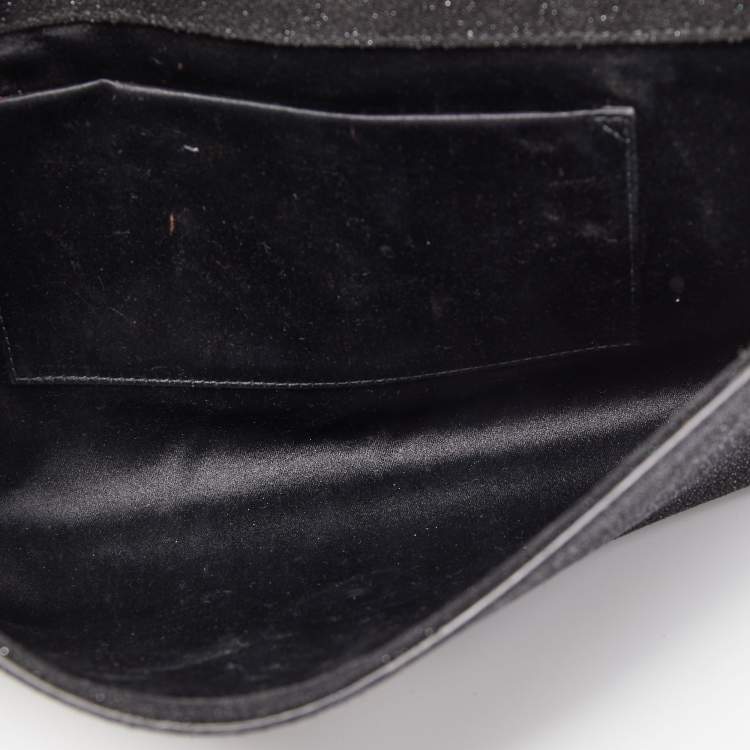 Pre Owned Yves Saint Laurent Black Glitter Suede Y-Ligne Clutch